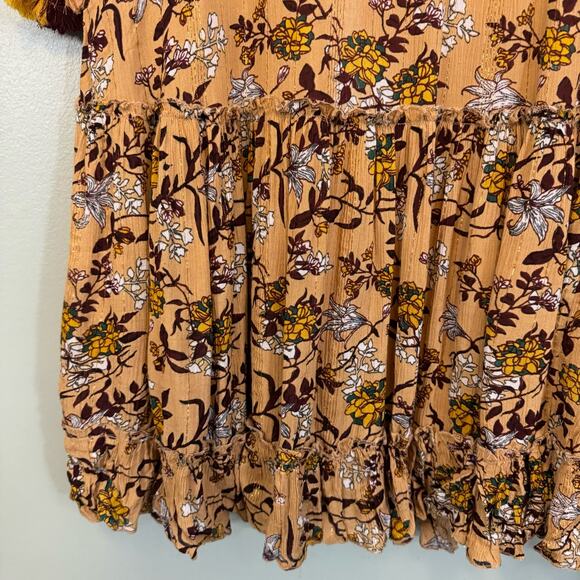 Arula Dress 2X Plus Brown Floral Shift V-Neck Ruffle Crochet Lace Tassels Boho - Picture 6 of 9